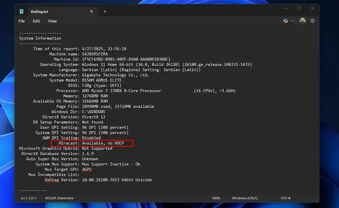 Kako koristiti laptop ili tablet kao drugi monitor? 1 Kako koristiti laptop ili tablet kao drugi monitor? dxdiag miracast wireless display windows 11